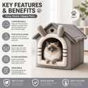 Dog & Cat House Bed, House-Shaped Plush Indoor Pet Bed, Grey