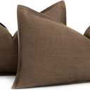 Foindtower Pack of 2 Decorative Cotton Linen Throw Pillow Covers Soft Modern Farmhouse Cushion Cover Cozy Vintage Accent Lumbar Pillowcase for Couch Sofa Bed Living Room Home Decor, 1220 Inch Brown