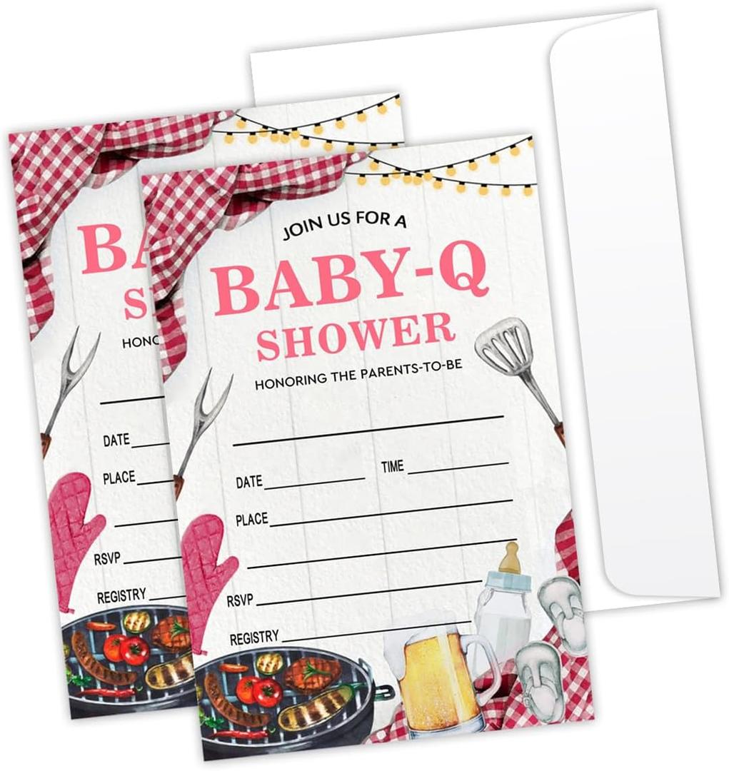 Baby Shower Invitations Baby-Q BBQ Picnic Invitations with Envelopes for Women Back Yard Cookout Invite Cards for Baby Shower Gender Reveal Baby Announcement Baby Shower Party Decorations Supplies -L2 (color16)