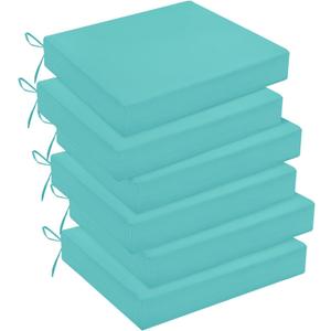 downluxe Outdoor Chair Cushions Set of 6 for Patio Furniture, Water-Resistant Square Corner Patio Chair Cushions with Ties, High Density Foam Outdoor Seat Cushion, 18.5" X 16" X 3", Teal