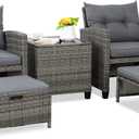 Shintenchi 5 Pieces Patio Furniture Set, Outdoor Wicker Patio Conversation Set with Ottoman, All Weather Rattan Outside Chairs with Coffee Table & Cushion for Porch, Garden, Backyard, Gray