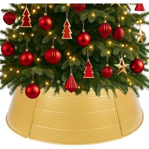 Bribay Gold Metal Christmas Tree Collar, 28 Inch 5 Panel Brass Tree Collar Base Stand for Artificial Trees, Perfect for Xmas Tree Base Cover Decoration
