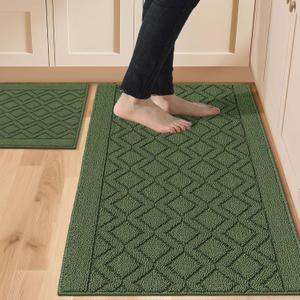 COSY HOMEER 48x20 Inch/30X20 Inch Kitchen Rug Mats Made of 100% Polypropylene 2 Pieces Soft Kitchen Mat Specialized in Anti Slippery and Machine Washable for Home Kitchen,Green (20"x30"+20"x48")