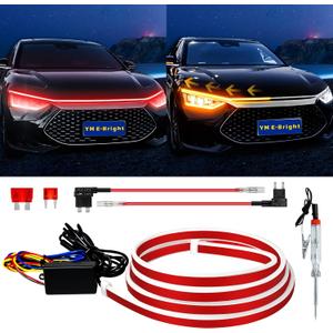 Sequential Turn Signal Led Light Strip Dynamic Scan Start Up Hood Lights Flexible DRL Daytime Running Light for Car,Truck,SUV,Dual Color Red Amber Flowing Switchback 12V 70inch /1.8M (1Set)