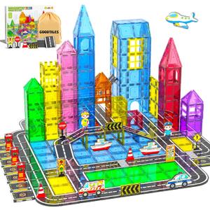 106Pcs Christmas Magnetic Tiles, Magnetic Building Blocks, Preschool Montessori Toys Gift for 3+ Year Old Boys and Girls, Sensory Toys for Kids Aged 3-5 and 4-8, Ideas for Toddler with Autism