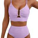 Herseas Women's Ribbed Bikini Set Spaghetti Strap U Wire V Neck 2 Piece Popular Swimsuits High Rise 2026 Summer Beach Fashion Outfits Slimming Bathing Suit Light Purple Large