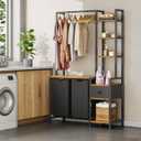 Creso hom Laundry Hamper with Shelf, 5 Tiers Tall Laundry Basket Sorter with 2 Pull-Out and Removable Bags, Clothes Rack with Laundry Sorter for Laundry Room Bathroom Bedroom, Rustic Brown