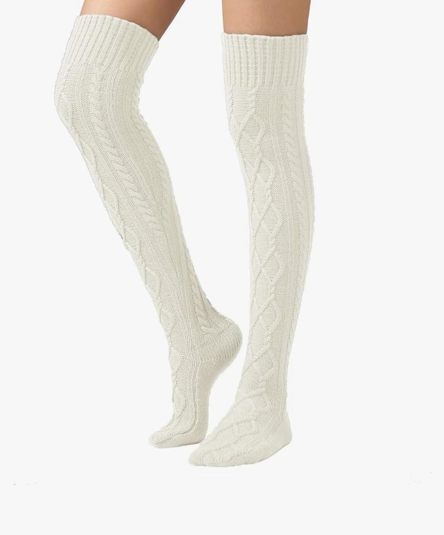 SherryDC Women's Cable Knit Thigh High Boot Socks Extra Long Winter Stockings Leg Warmers