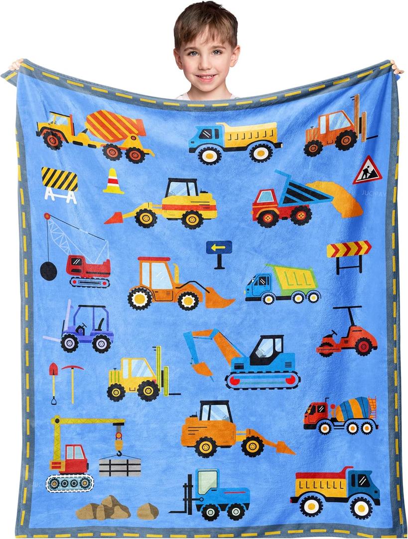 Construction Toddler Blanket 50"x40", Car Blanket for Kids, Toddler Birthday Gifts for Boys, Kids Birthday Gift, Truck Tractor Crane Excavator Forklift Gifts