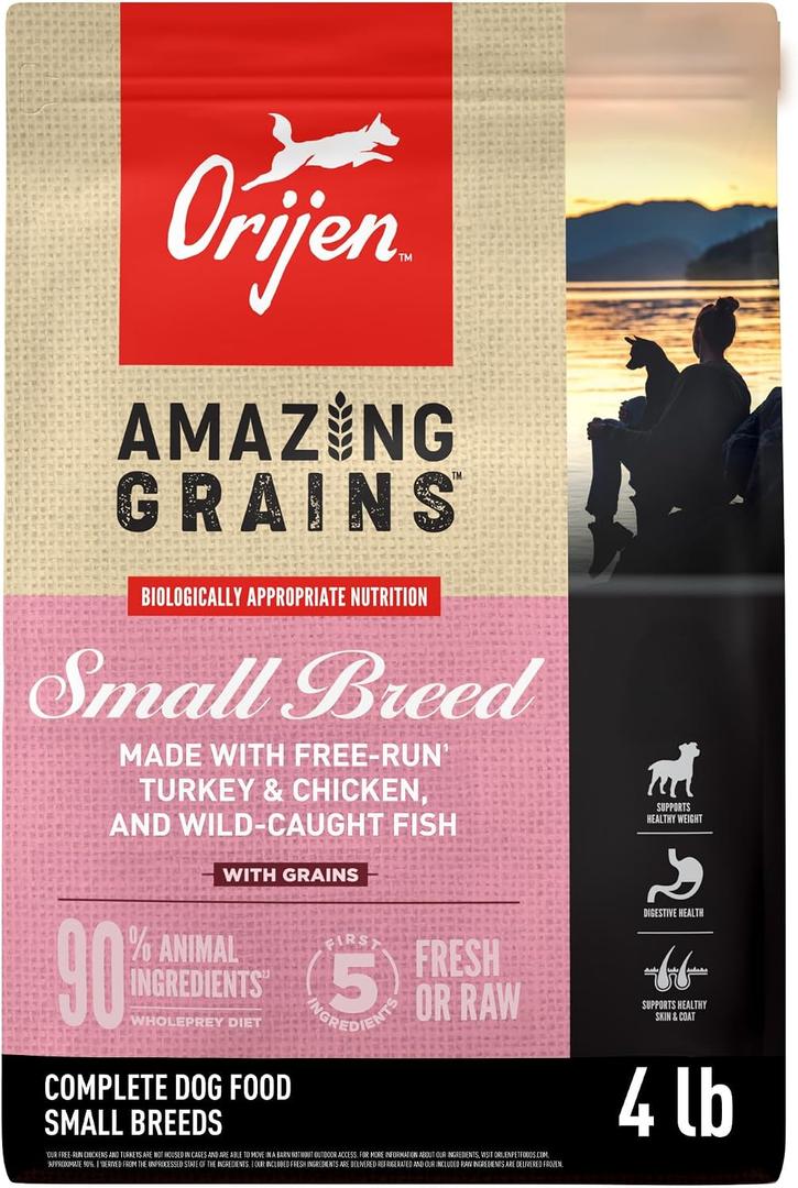 ORIJEN Amazing Grains High Protein Dry Dog Food Small Breed Recipe 4lb Bag (EXP 01/26/28)