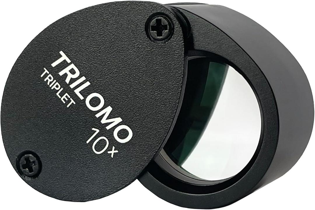 10x Triplet Loupe Magnifier - Jewelers Loupe 21mm Optical Glass with Anti-Reflection Coating for a Bright, Clear and Color Correct View. Foldable Lope for Gems, Jewelry, Coins and Trichomes
