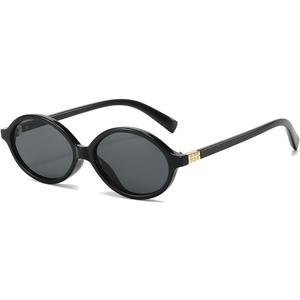 JOVAKIT Retro Vintage Fashion 90s Small Oval Frame Sun Glasses (Black/Grey)