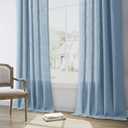 Blue Linen Pleated Curtains 108 Inch Long for Living Room Bedroom 2 Panel Light Filtering Privacy Semi Sheer Window Curtain Modern Farmhouse Coastal Decor Back Tab Clip Rings Drape for Large Window