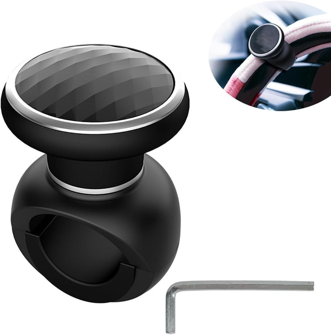 Steering Wheel Knob Spinner - Universal Non-Slip Fit, ABS & Premium Silicone Finish Suicide Knob with Metal Ball Bearing - Ideal for Cars, Trucks, Boats etc(Black)