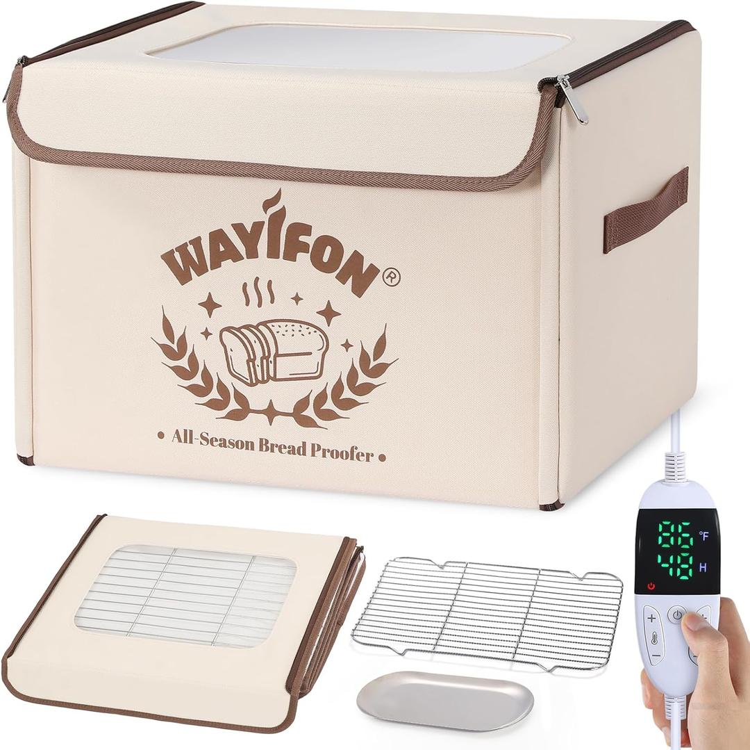 Folding Bread Proofing Box with 68-131 Temp Control & 99H Timer,Dough Proofing Box with Metal Rack Warming Proofer for Sourdough, Bread Baking, Pizza, Yogurt,Space-Saving & 6-Layer Fabric,Beige