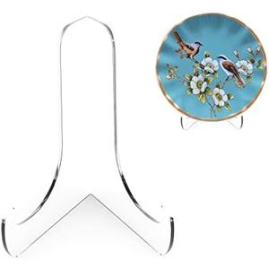 Boloyo 60-Degree Angle Acrylic Plate Display Stand , 4.5 Inch 2PC Clear Acrylic Display Holder Easel Base for Home Office Kitchen School Art Display