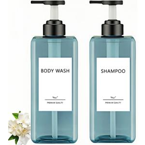 Shampoo and Conditioner Dispensers 25OZ Refillable Large Shower Bottles 2Pack Hand Soap Dish Soap Dispenser with Waterproof Labels Square Pump Bottle for Bathroom and Kitchen- Blue, 750ml