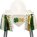 Lucky One Highchair Banner - St Patricks Day First Birthday High Chair Banner, Clover Shamrock Banner for First Birthday Decoration, Party, Anniversary, Cake Smash, Photo Prop (Green)