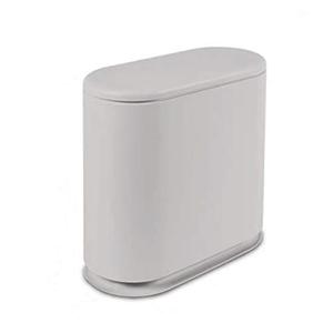 IEEK Slim Plastic Trash Can with Press Top Lid,2.4 Gallon/10 Liter Garbage Can Modern Waste Basket for Bathroom,Living Room,Office,Kitchen and Narrow Spaces,Grey