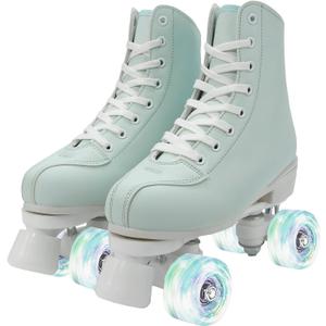 Roller Skates for Women and Men, Classic Double-Row Indoor Outdoor Roller Skates High-Top Premium PU Leather Adjustable Light Up Four-Wheel Unisex Quad Roller Skates for Beginner Girls Boys 40-US Women 8