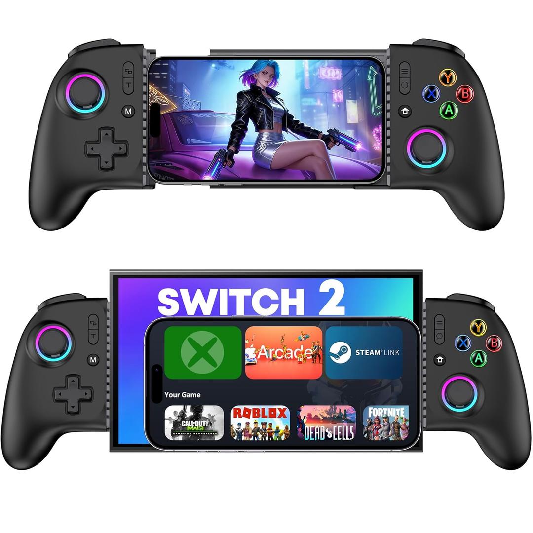 Anti-Drift & Fast-ConnectWireless Gaming Controller for iPhone/Android, Hall Joystick&Trigger Bluetooth Phone Controller, Handheld Game Console Quality - For Cloud Gaming,Genshin Impact,Roblox,Call of Duty (Black)