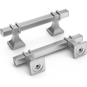 homdiy 10 Pack Brushed Nickel Cabinet Pulls Silver Drawer Pulls 3 Inch Kitchen Cabinet Handles Square Satin Nickel Door Hardware for Dresser Bathroom,Zinc Alloy Base (3in Hole Centers)