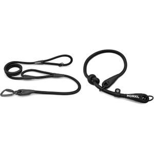 6 Foot Nylon Rope Dog Leash with Two Handles and Slip Collar Set (Black)