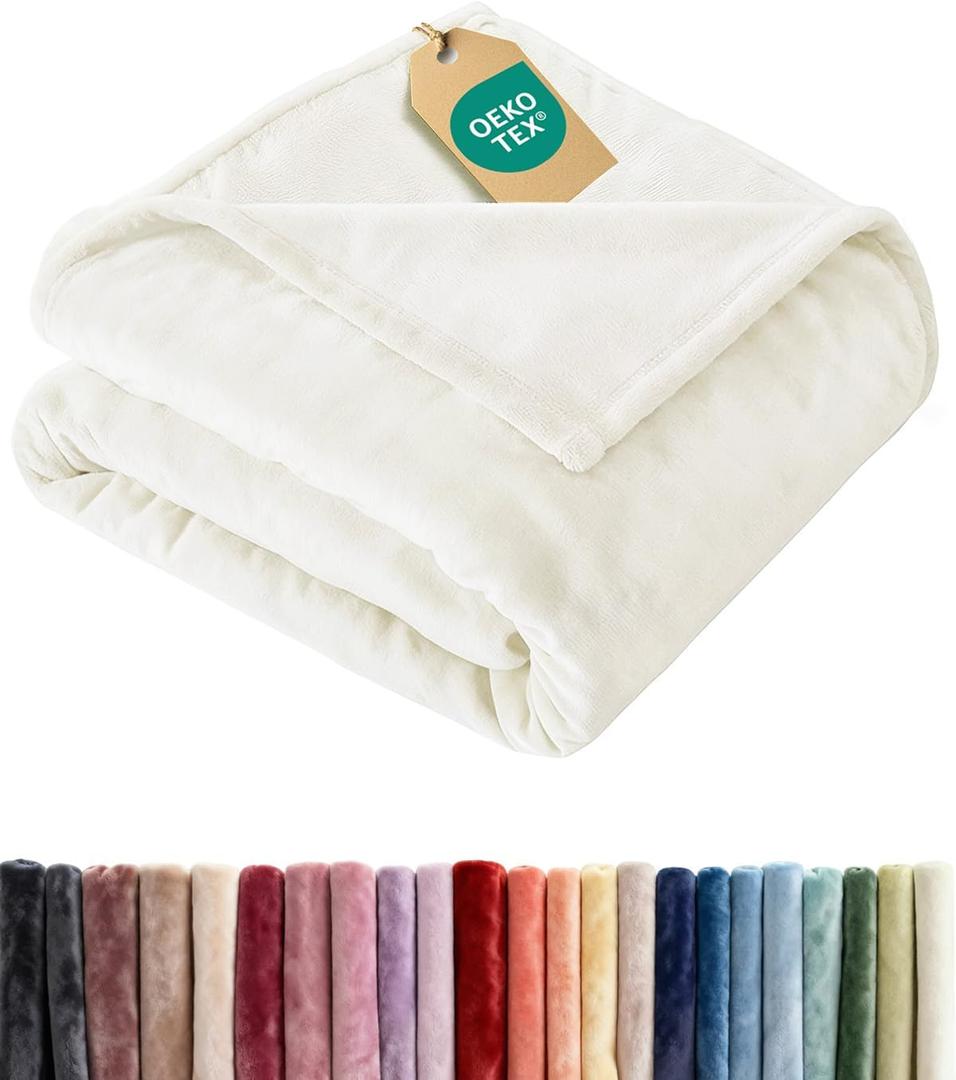 Ultra Soft Fleece Blanket Twin Size - Flannel Fleece Luxury Twin Blanket - Lightweight for Couch Bed Chair - Thick, Warm and Breathable - All Season Cozy Fuzzy, Anti-Static Microplush Bedding, Ivory