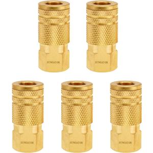 SUNGATOR 1/4'' Air Hose Fittings, 5-Pack Brass 1/4 Inch NTP Female Industrial Couplers, 1/4'' Air Line Quick Connect Fittings, Compressor Hose Repair Accessories Kit, 1/4 Inch NTP Couplers