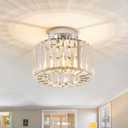 BUXVRCS Silver Crystal Chandelier - Modern Semi Flush Mount Ceiling Light Fixture for Kitchen, Bedroom, Living Room & More (Silver)