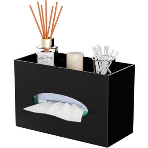 Black Acrylic Tissue Box Cover Rectangular,Acrylic Tissue Dispenser with Storage Tray for Bathroom Kitchen Home Office (Black, 9.85x4.5x6.3)
