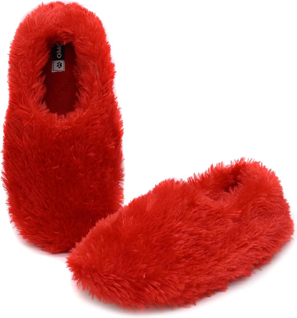 Onmygogo Fuzzy Winter Indoor Slippers for Women (9-10, Red)