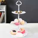 3 Tier Porcelain Cupcake Stand, Tiered Serving Cake Stand, Round White Embossed Dessert Stand, Weddings Parties Pastry Serving Tray