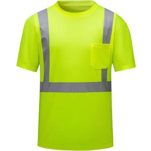 High Visibility Shirts Quick Dry Safety T Shirts with Reflective Strips and Pocket Short Sleeve Mesh Hi Vis Construction Work Class 2 Shirt for Men/Women Lime,4XL