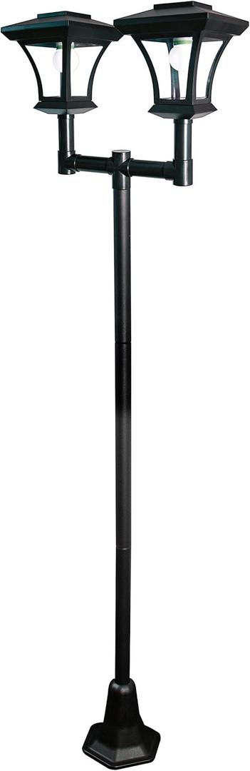 19510 Twin Head Solar Powered Lamp Post Garden Light / 1.7m Tall/Outdoor Decorative Illumination / 12 Bright White LED Lights/Weatherproof