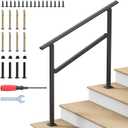 Hand Rails for Outdoor Steps, Wrought Iron Handrails for Outdoor Steps, Stair Railing for Porch, Home, Garden, Indoor, Staircase Handrails for Wooden, Cement, Brick, Marble (3 Steps)