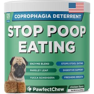 Coprophagia Deterrent for Dogs & Breath Aid Support - No Poo Chews for Dogs w/Probiotics, Digestive Enzymes Stop Dog Poop Eating - Stool Eating Deterrent - Made in USA - 120 Soft Chews