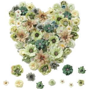 Serra Flora Realistic Mini Silk Flower Heads  Multicolor Daisy Rose Artificial Flower for Wedding Garland, DIY Crafts & Home Decor (Green)