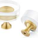 QOGRISUN 5-Pack Brass Crystal Cabinet Knobs, Glass Crystal Gold Drawer Knobs,1-1/4-Inch Round, Decorative Dresser Pulls, Modern Cabinet Hardware