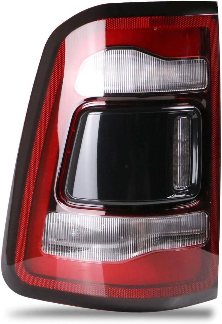 LED Tail Light Black Cover w/o Blind Spot Compatible With 2019-2023 Dodge Ram 1500 Left Driver Side Replace 55112993AD
