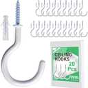 20 Pcs Ceiling Hooks for Hanging Plants - 2.9 inches Heavy Duty, Hanging Hooks for Christmas Lights, Cups, Decors - White Vinyl Coated Screw in Plant Hanger Hook Indoor and Outdoor