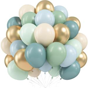Sage Green and Blue Balloons, 60 PCS 12 Inch Dusty Green Blue Sand White Gold Balloons for Baby Shower Bridal Shower Wedding Boho Birthday Party Decorations