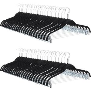 Amazon Basics Velvet Non-Slip Skirt Clothes Hangers with Clips, 360 Degree Rotatable Hook, Sturdy Construction, Organize Pants and Skirts, Black/Silver, 50-Pack