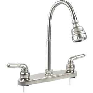 RV Kitchen Faucet,Camper Faucet Kitchen Replacement RV Sink Faucets with Flexible Arch 360 Swivel Rotatable Sprayer for Campers,Travel Trailers,Motorhomes,8 inch 2 Hole,Non-Metallic,Brushed Nickel