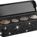 Bling Coin Holder for Car,Rhinestone Car Change Holder,Vehicle Coin Oraganizer with 4 Compartments Compatible with Quarter/Nickel/Pennies/Dimes,Universal Car Coin Change Organizer Accessory (Black)