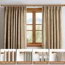 Lootkell Wood Curtain Rods for Windows 66 to 120 Inches 1" Diameter Boho Decorative Heavy Duty Long Window Curtain Rod Adjustable with Handmade Wood Grain Design for Living Room Bedroom Kitchen