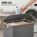 efluky Slim Laundry Basket with Lid, Narrow Laundry Hamper with Removable Bag, Skinny Dirty Clothes Basket with Bamboo Handles for Bathroom, Bedroom & Laundry Room, 75L Grey