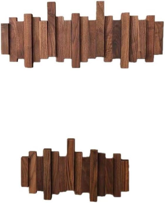 ELECANE Piano Coat Rack Wall Mount, Wooden Piano Key Coat Rack with Flip Down Magnetic Hooks, Wall Mounted Coat Hanger for Entryway Bedroom Kitchen (Walnut, 8Hooks)