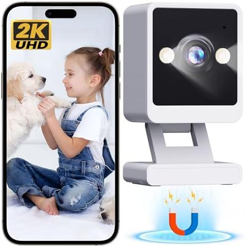 vebiliki Indoor Camera, 2K Cameras for Home Security with Color Night Vision & Siren, 2-Way Audio for Pet/Dog/Baby/Nanny, 2.4GHz WiFi Camera, Cloud & SD Card Storage, Works w/Alexa, Magnetic Base