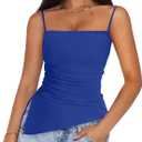 2 x PRETTYGARDEN Women's Summer Spaghetti Strap Tank Tops Sleeveless Camisole Blouses Asymmetrical Going Out Basic Tank Shirt (Blue, XL)